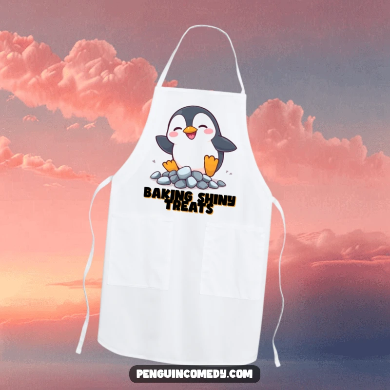 Funny Penguin Rocks Apron: A silly penguin chases shiny rocks, bringing adorable pursuit and humor to the kitchen.