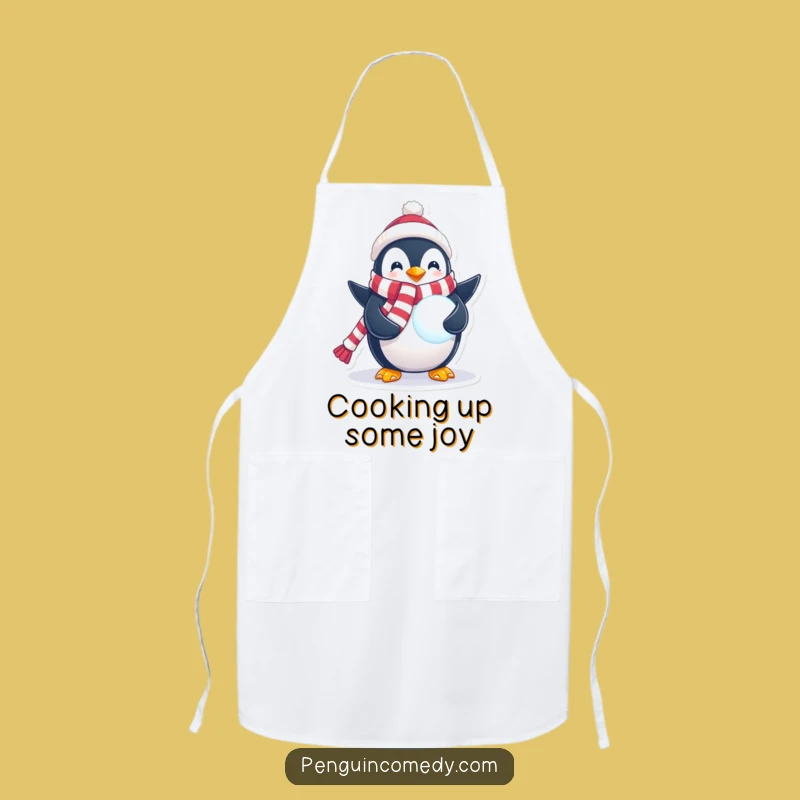 Funny Penguin Snowball Apron: Cook Up Magic With Festive Winter Flair
