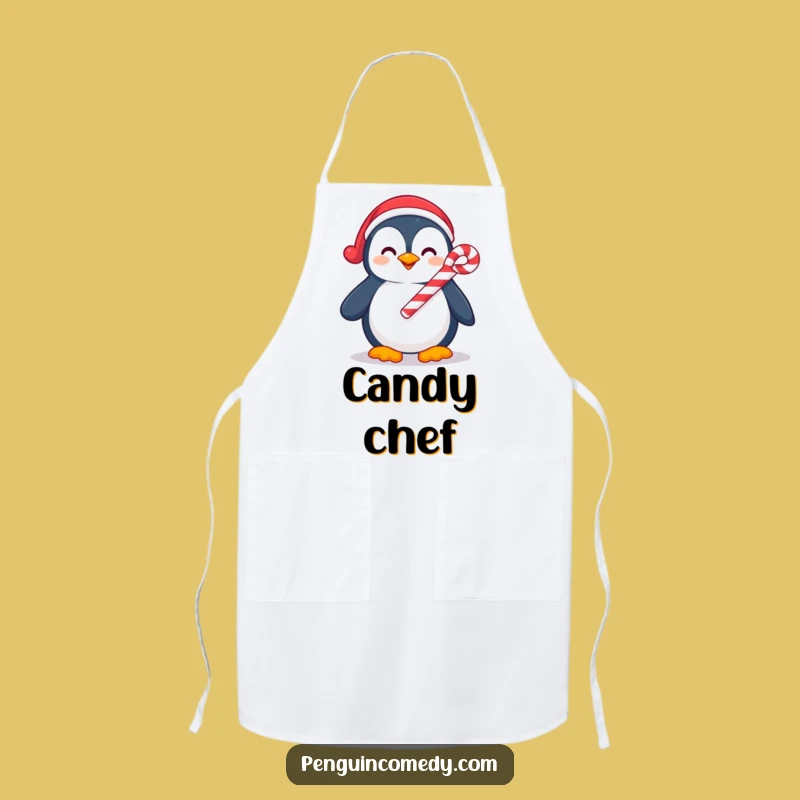 Funny Penguin Baker's Candy Cane Apron - Hilarious Holiday Kitchen Gear