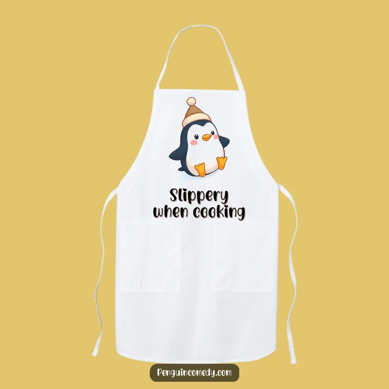 Funny Penguin Hat Slide Apron: Cook with Tiny Hat Penguin Winter Charm