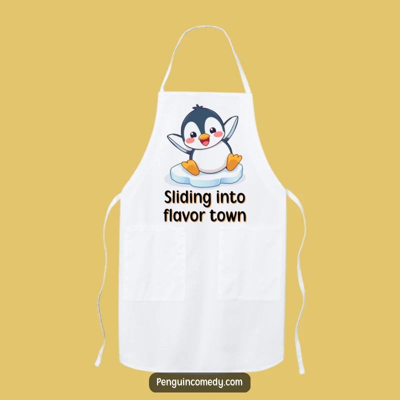 Funny Penguin Ice Slide Apron: Cook Up Laughs With This Hilarious Kitchen Essential!