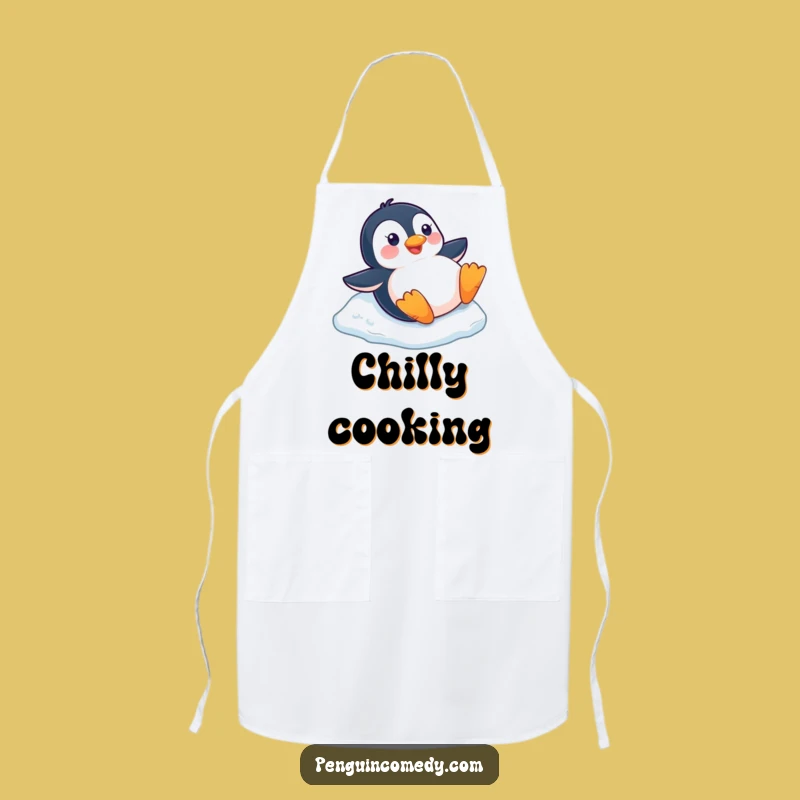 Funny Penguin Slide Apron: Winter Kitchen Fun, a Great Funny Gift