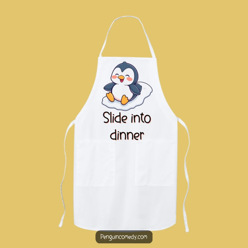 Funny Penguin Sliding Down Hill Apron - Hilarious Kitchen Wear for Winter Chefs