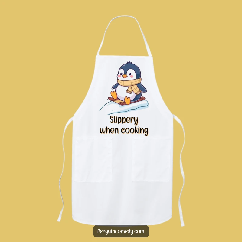 Funny Penguin Sledding Apron - Kitchen Penguin Chef Gift