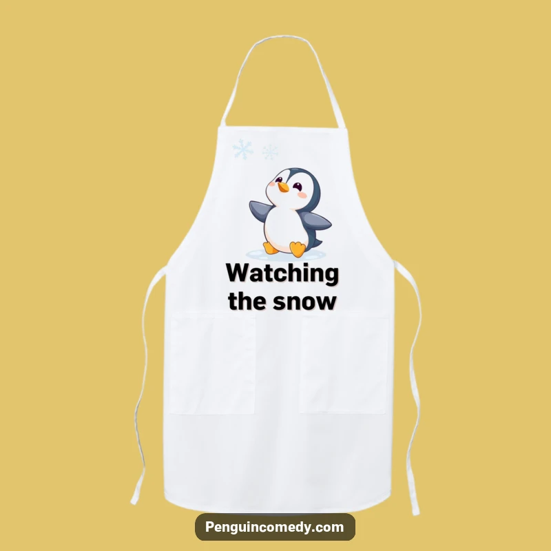 Funny Penguin Watching Snowflake Apron - Hilarious Kitchen Wear for Winter Moments