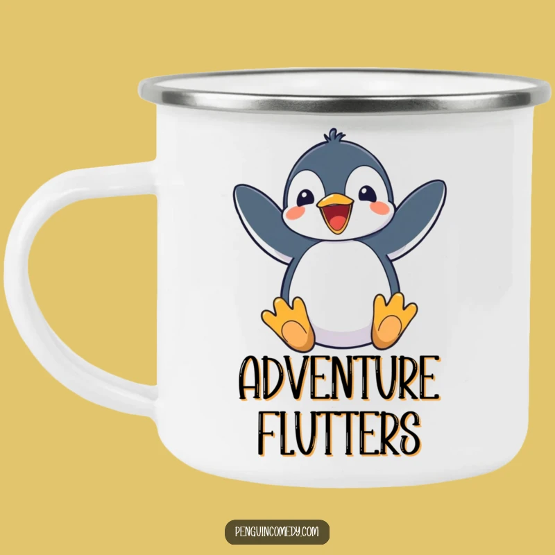 Funny Penguin Camping Mug - Excited Flippers Outdoor Drinkware