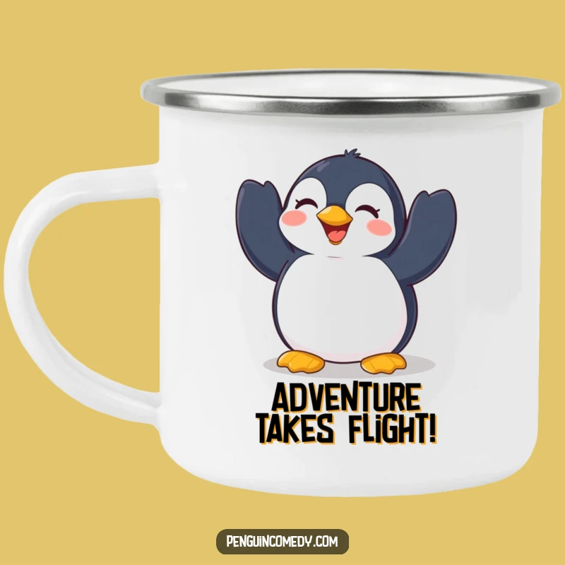 Funny Penguin Flap Camping Mug: Cheerful Outdoor Delight, Joyful Penguin Gift!
