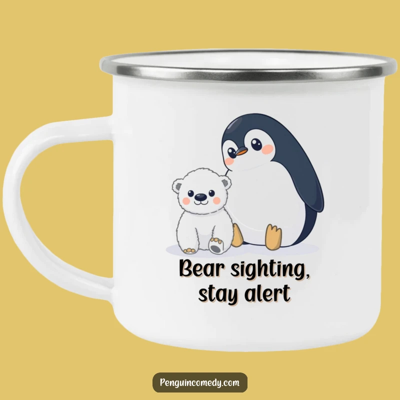 Funny Penguin Polar Bear Camping Mug: Wide-Eyed Adventure Drinkware, Perfect Funny Gift