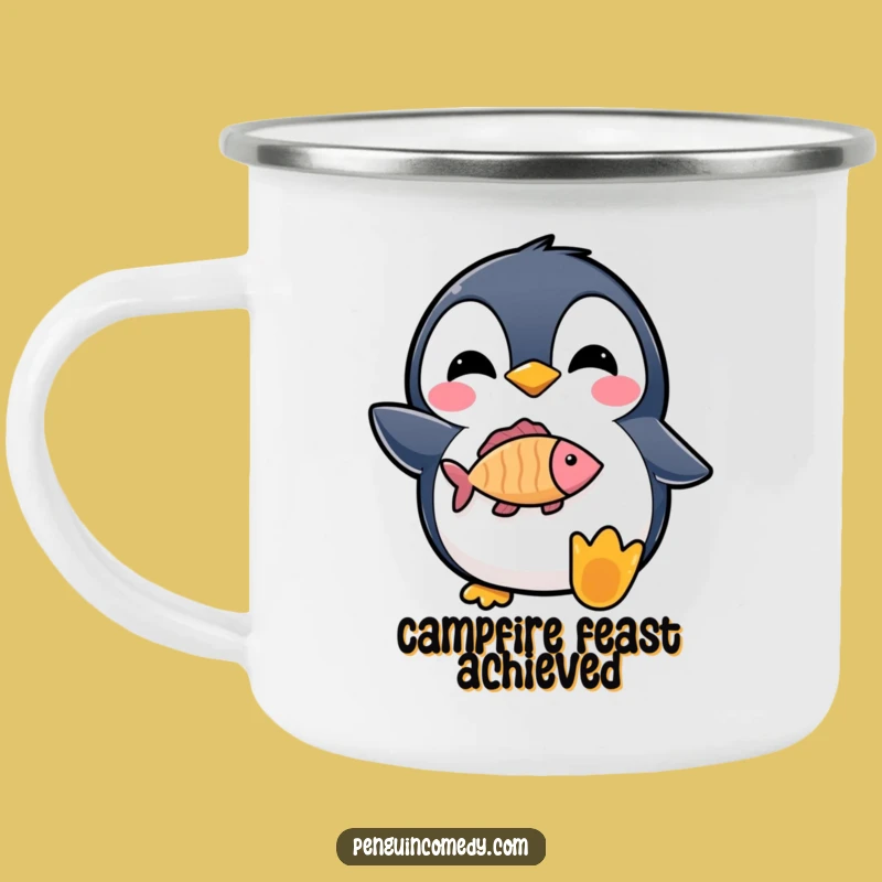 Funny Penguin Fish Camping Mug: Proud Catch for Outdoor Adventures