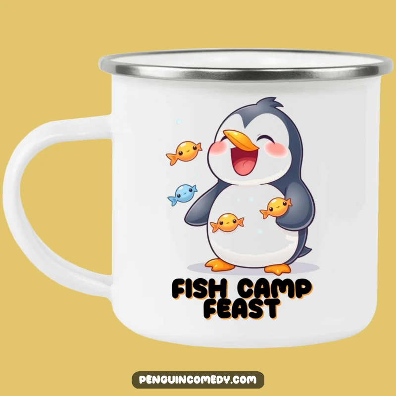 Funny Penguin Juggling Camping Mug - Outdoor Fish Fling Gift