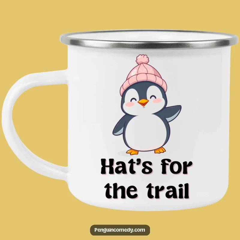 Funny Happy Penguin Enamel Camping Mug: Arctic Joy Fuel, Perfect Funny Gift