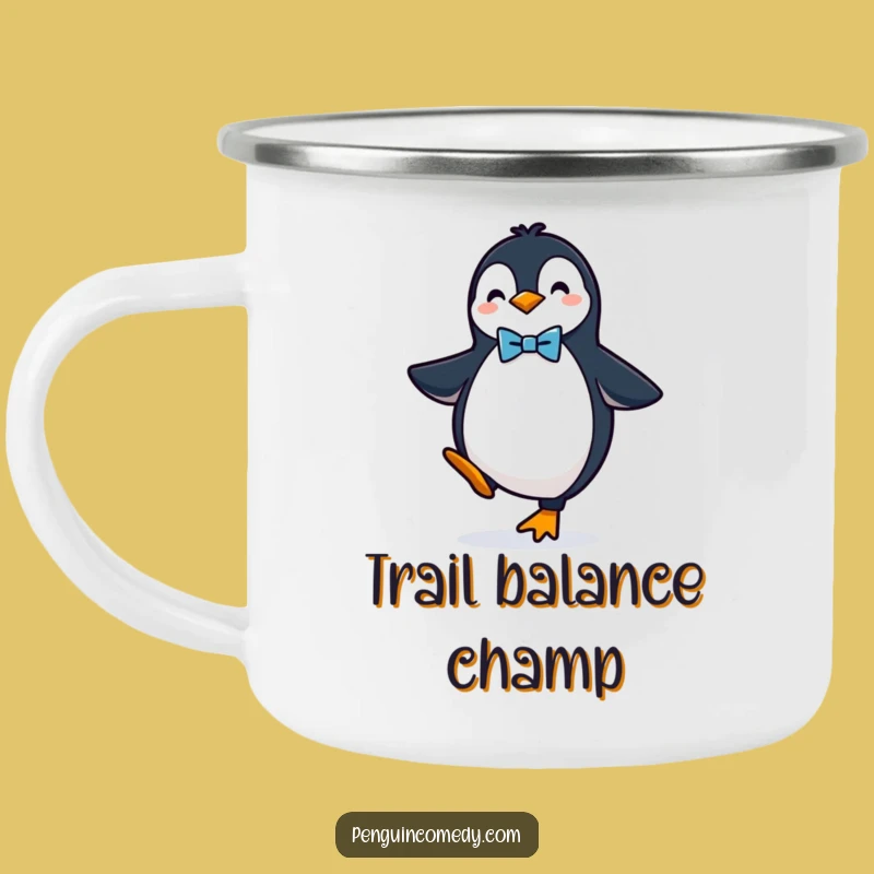 Funny Penguin Bow Tie Camping Mug: Dapper Adventures