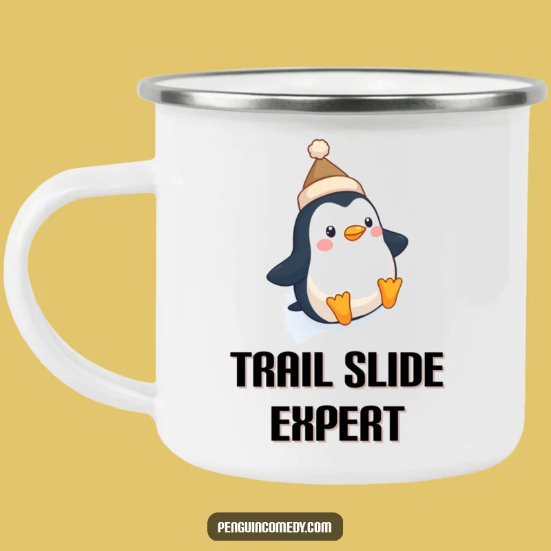 Funny Penguin Hat Slide Camping Mug: Tiny Hat Penguin Adventures for Outdoors