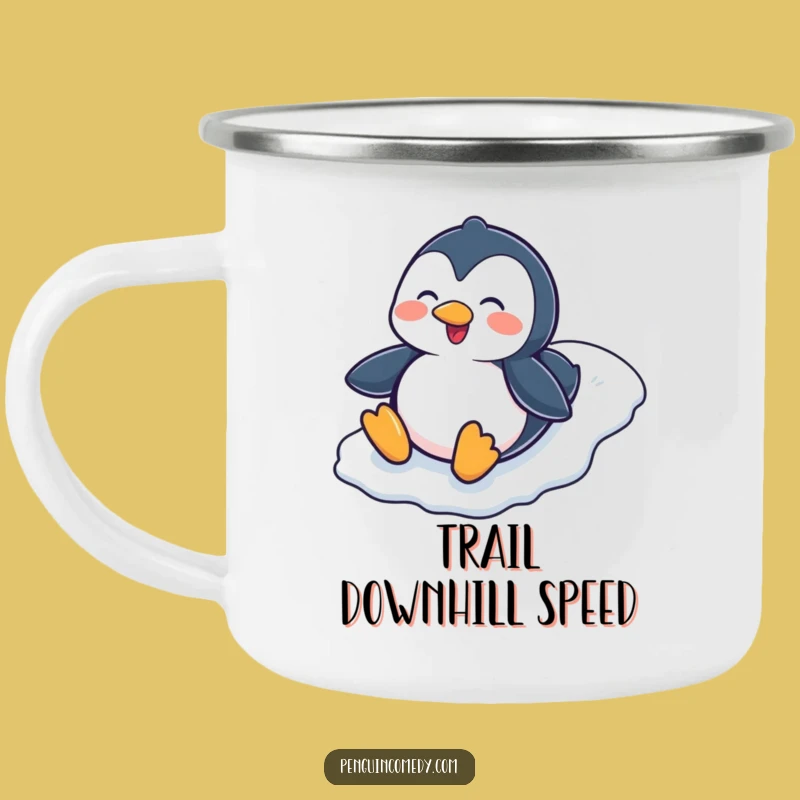 Funny Penguin Sliding Down Hill Camping Mug - Durable & Hilarious Outdoor Companion