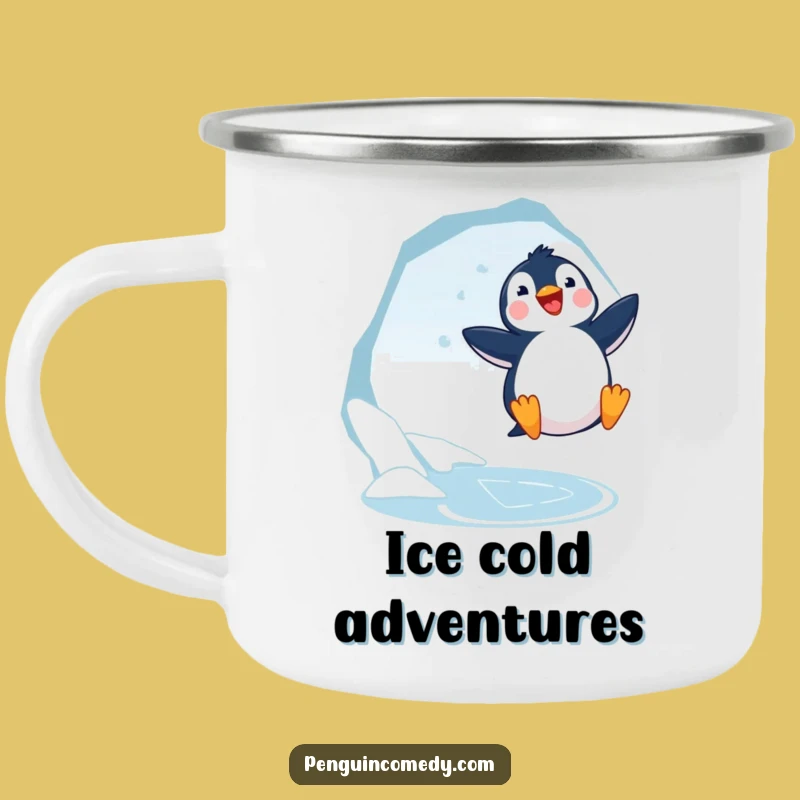 Funny Penguin Jumping Camping Mug - Arctic Adventures, Adorable Hilarious Gift!