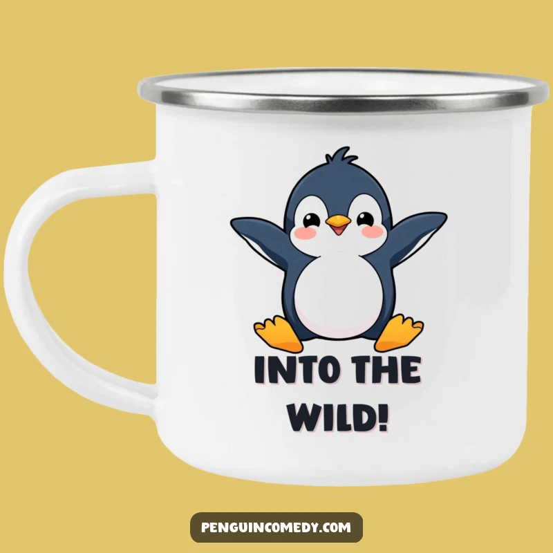 Funny Happy Penguin Dive Camping Mug: Energetic Outdoor Companion
