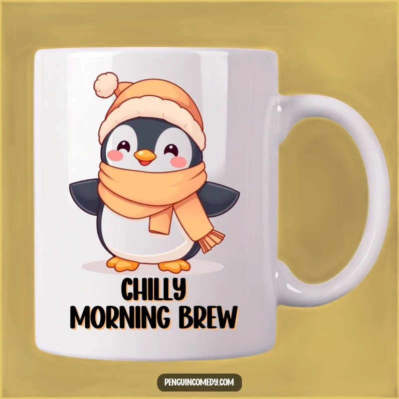 Funny Happy Penguin Mug - Cute Penguin in Scarf & Hat, Perfect Winter Gift