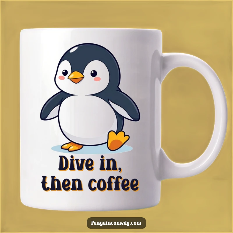 Funny Penguin Diving Mug: Alert Action Pose, Perfect Funny Gift for Go-Getters