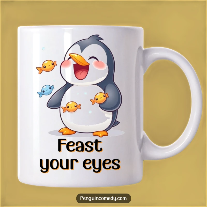 Funny Penguin Juggling Mug - Grinning Fish Master Gift