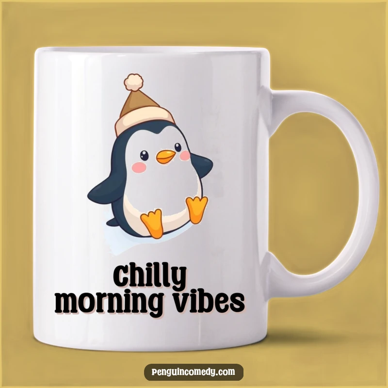 Funny Penguin Hat Slide Mug: Adorable Tiny Hat Penguin for a Chilly Laugh Gift