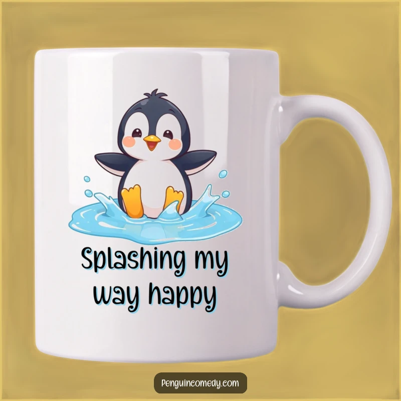Funny Penguin Mug: Playful Puddle Splash, Perfect Fun Gift for Penguin Lovers!