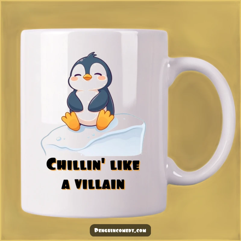 Funny Penguin Sunbathing Mug: Hilarious Snowy Ledge Relaxation, Perfect Funny Gift