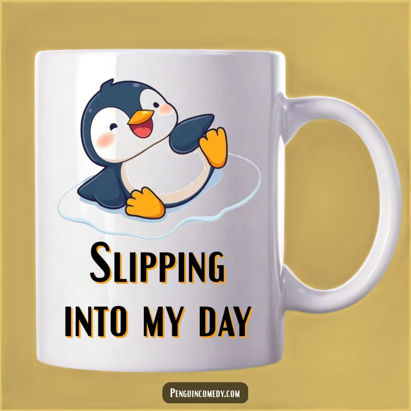Funny Sliding Penguin Mug - Giggling Penguin on Ice, Perfect Winter Fun Gift