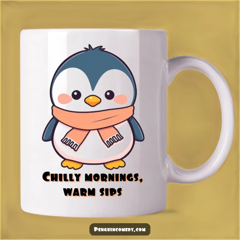 Funny Smiling Penguin Scarf Mug - Cozy Winter Friend Gift
