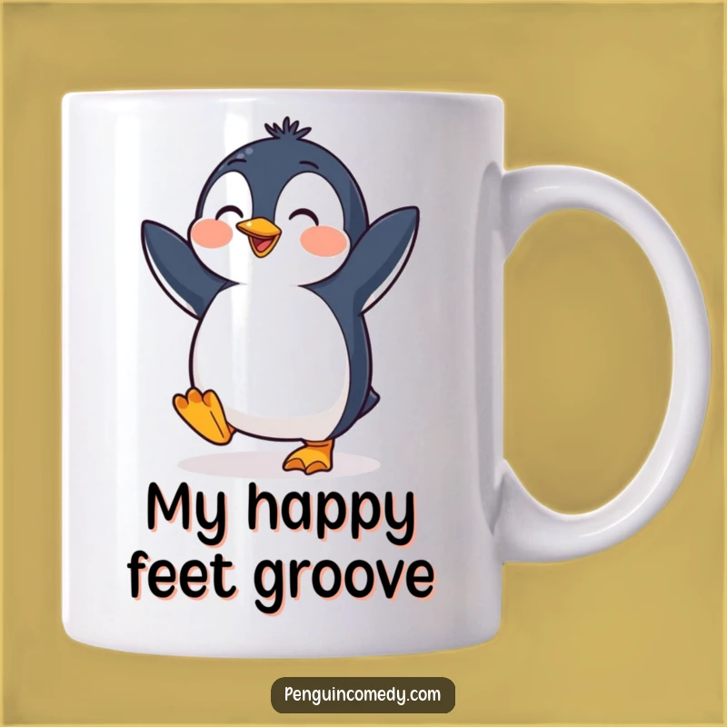Funny Penguin Dance Mug: Cheerful Bird Tapping Feet, Perfect Joyful Gift