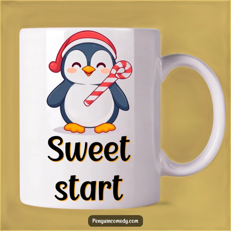 Funny Penguin Candy Cane Mug - Hilarious Festive Cheer Gift