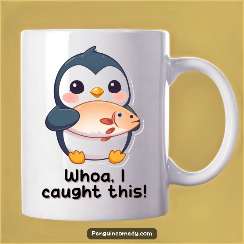 Funny Penguin Holding Fish Mug: A Hilarious Gift for Fish Lovers