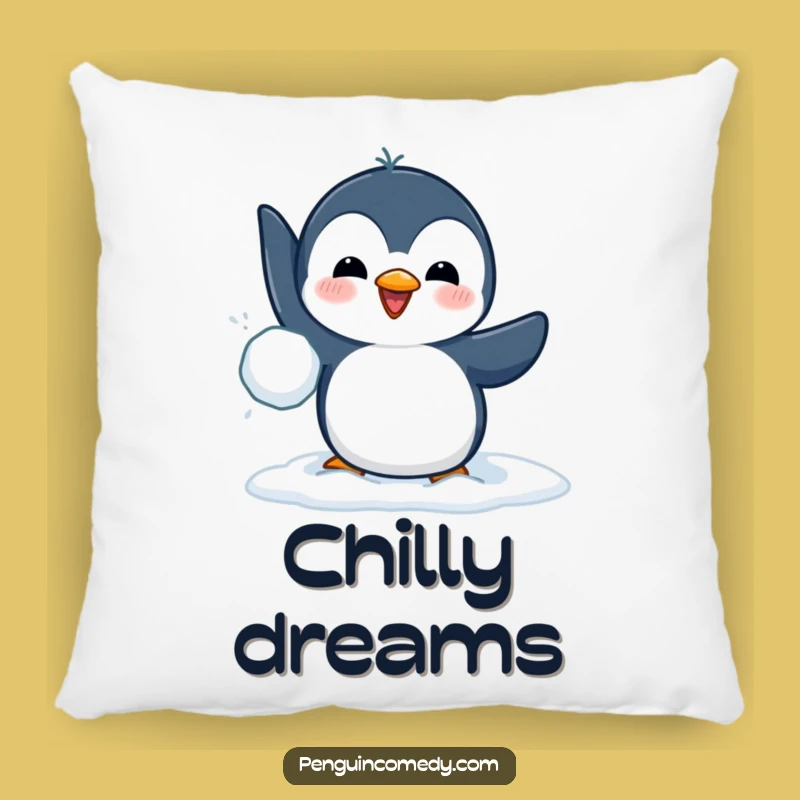 Funny Penguin Snowball Throw Pillow - Cozy and Hilarious Accent for Your Couch