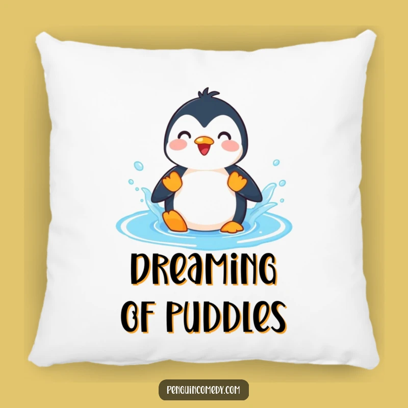 Funny Penguin Splashing Puddle Pillow - Cozy & Hilarious Comfort for Playful Souls