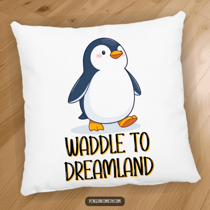 Funny Determined Penguin Pillow: A soft cushion featuring a determined penguin waddling across snow, perfect for adding humor and motivation.