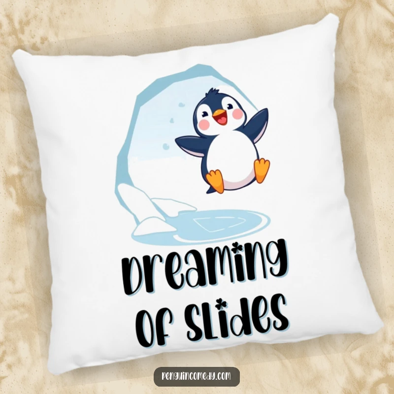 Funny Penguin Jumping Pillow: A joyful penguin leaps, offering plush comfort and adorable arctic happiness.