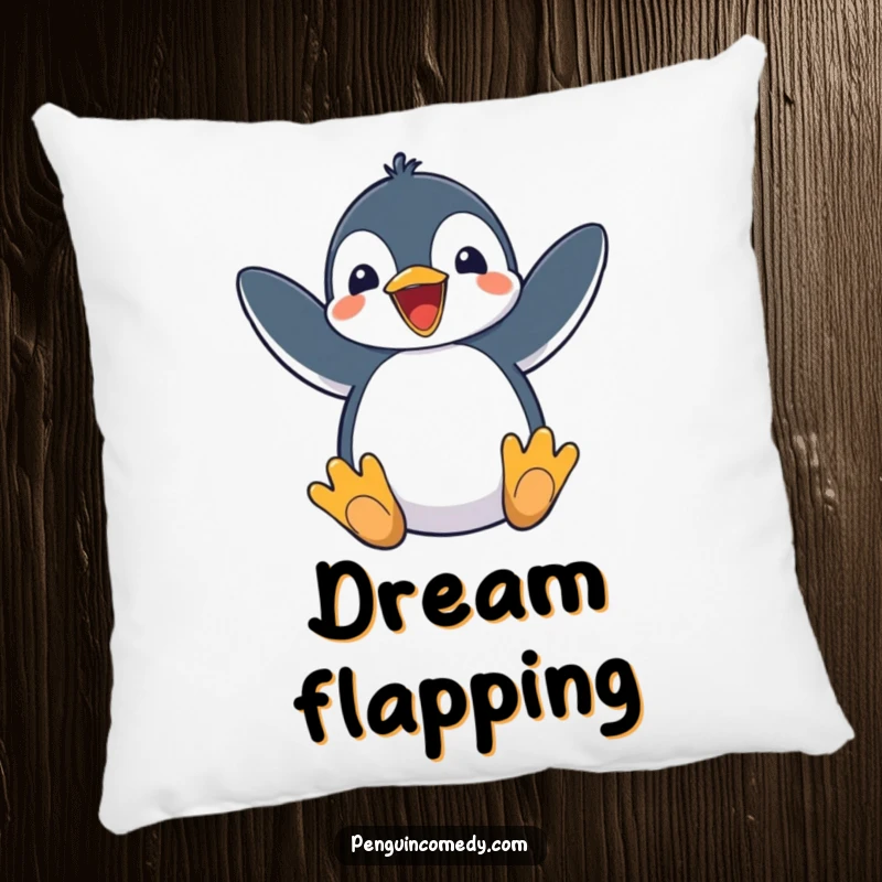 Funny Penguin Pillow featuring an excited penguin flapping its flippers, offering comfort and boundless joy.