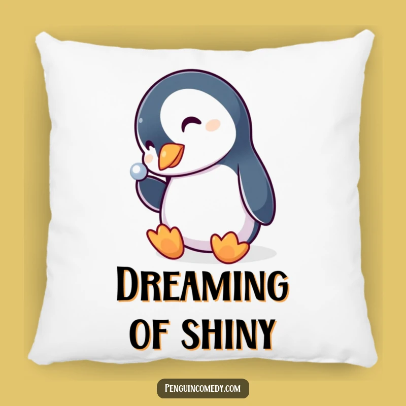 Funny Penguin Pillow: Curious Bird Lovin' a Shiny Object, Cozy & Humorous Decor