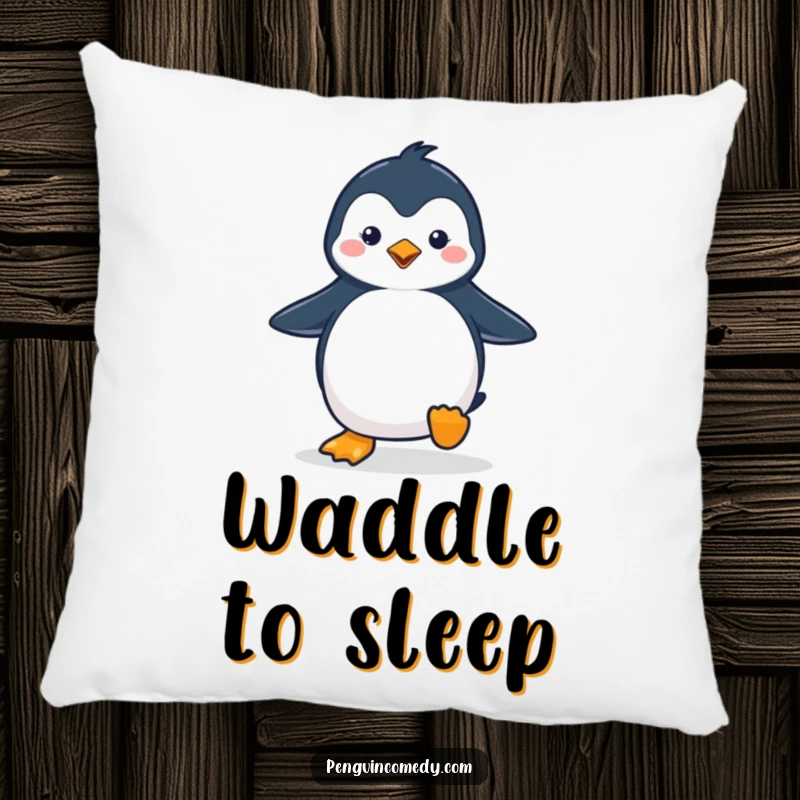 Funny penguin pillow with a cute penguin waddling with a happy stride, offering comfort and adorable arctic charm.