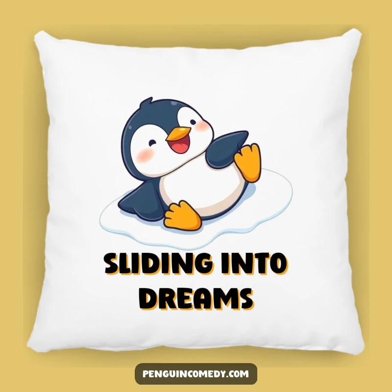 Funny Penguin Slide Pillow - Soft Cushion with Giggling Penguin, Cozy Decor Gift