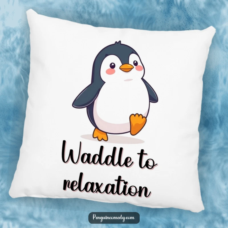 Funny Penguin Waddling Determinedly Pillow, a soft cushion showing a penguin purposefully striding, offering comfort and funny motivation.