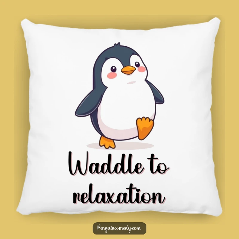 Funny Penguin Waddling Determinedly Pillow - Cozy & Hilarious Support for Achievers