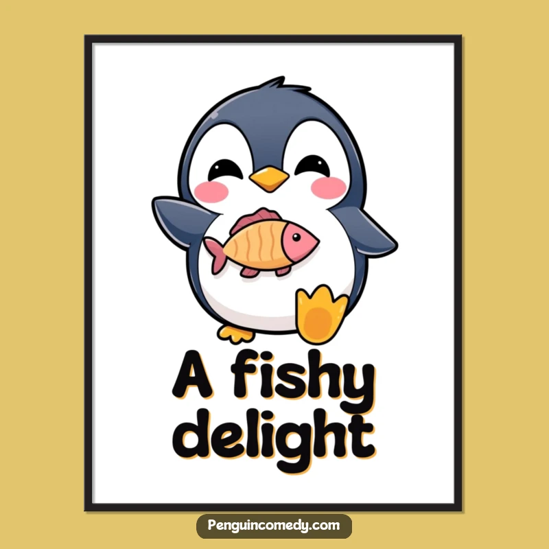 Funny Penguin Fish Digital Art: Instant Proud Penguin Decor