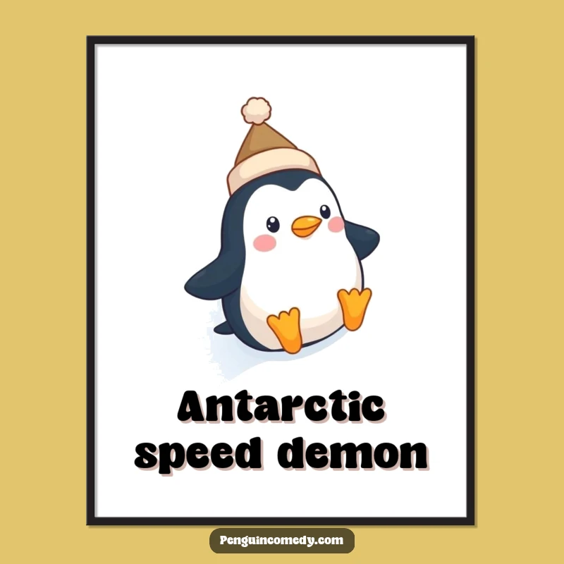 Funny Penguin Hat Slide Digital Art: Instant Tiny Hat Penguin Joy for Walls