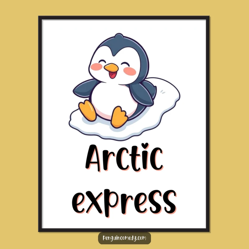 Funny Penguin Sliding Down Hill Digital Art - Instant Hilarious Winter Decor