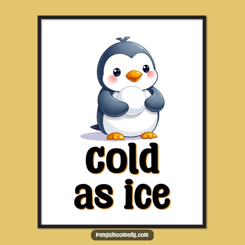 Funny Penguin Snowball Digital Art - Hilarious Printable Wall Decor Gift