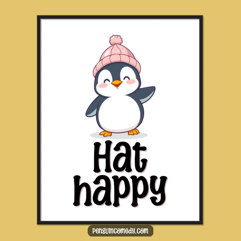 Funny Happy Penguin Digital Art: Arctic Joyful Scene, Printable Funny Gift