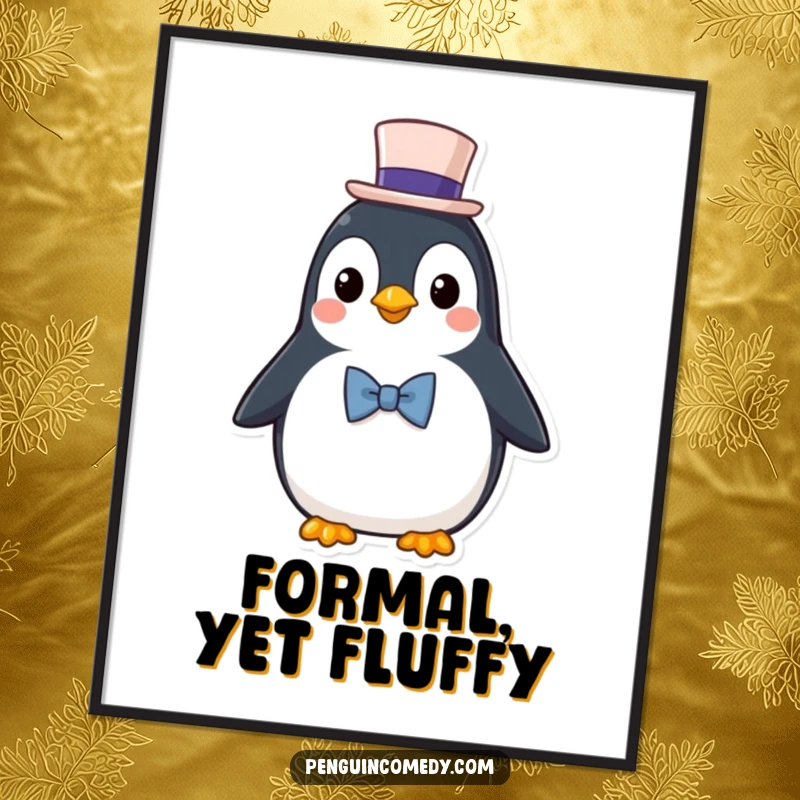 Funny Digital Art Print: A distinguished penguin character wearing a top hat and bowtie, radiating sophistication.