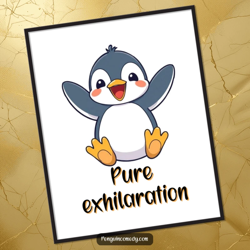 Funny Penguin Digital Art Print: an excited penguin flapping its flippers, conveying pure joy and energy.