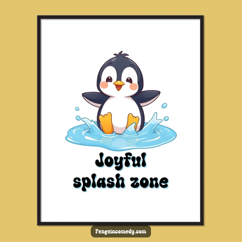 Funny Penguin Digital Art: Playful Puddle Splash, Instant Fun Decor Funny Gift!