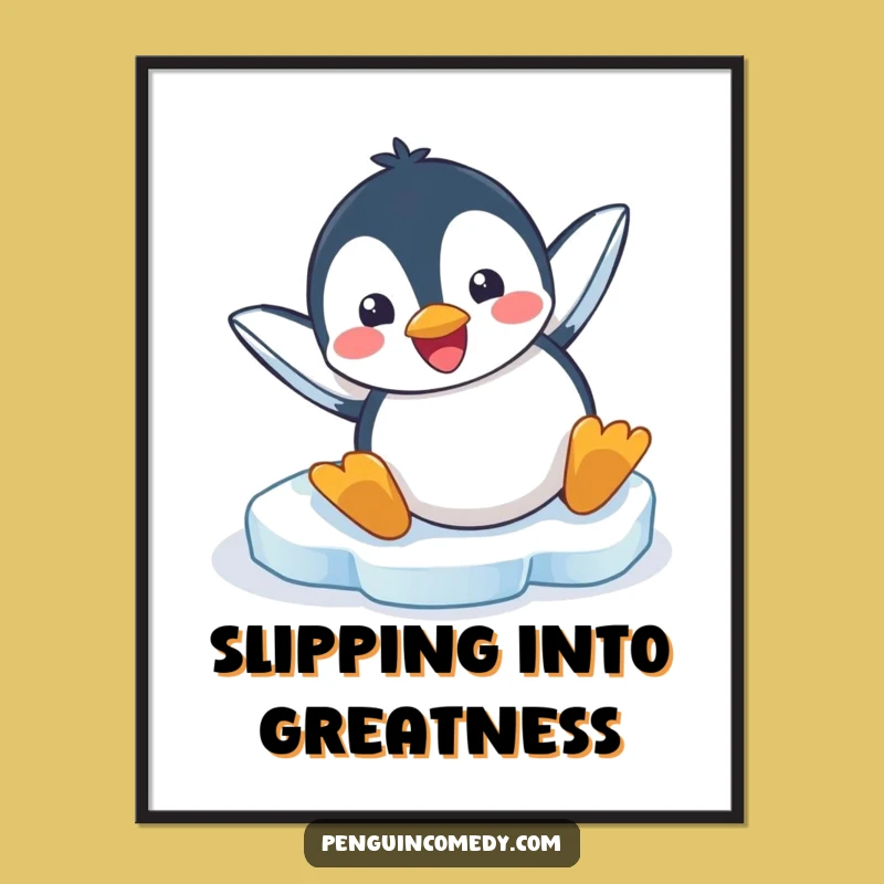 Funny Penguin Ice Slide Digital Art Print: Bring Hilarious Arctic Vibes to Your Space!